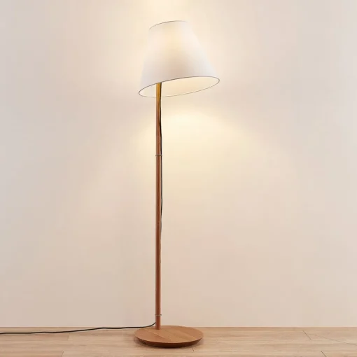 Lucande gulvlampe Jinda, hvit, tre, stoff, 160 cm, E27| Gulvlamper