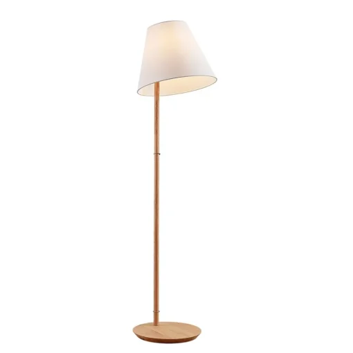 Lucande gulvlampe Jinda, hvit, tre, stoff, 160 cm, E27| Gulvlamper