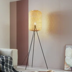 Lucande gulvlampe Jorick, bambus, stativ, høyde 166 cm| Gulvlamper