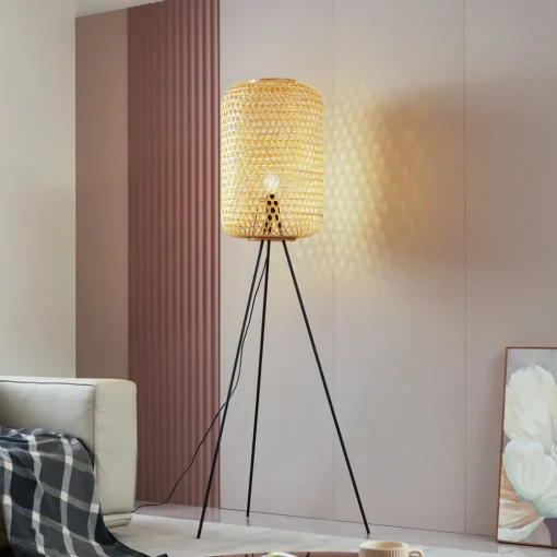 Lucande gulvlampe Jorick, bambus, stativ, høyde 166 cm| Gulvlamper