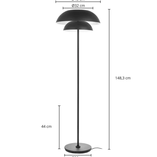 Lucande gulvlampe Kellina, 151 cm, svart, metall, E27| Gulvlamper