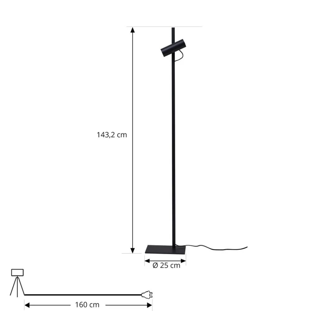 Lucande gulvlampe Lysias, svart, metall, høyde 143,2 cm Online