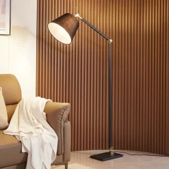 Lucande gulvlampe Marvaine, svart/gullfarget, justerbar| Gulvlamper