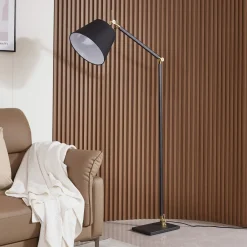 Lucande gulvlampe Marvaine, svart/gullfarget, justerbar| Gulvlamper