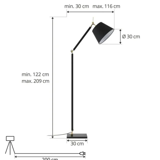 Lucande gulvlampe Marvaine, svart/gullfarget, justerbar| Gulvlamper