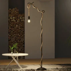 Lucande gulvlampe Ropina, høyde 180 cm, svart, hampetau Online