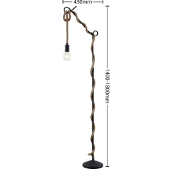 Lucande gulvlampe Ropina, høyde 180 cm, svart, hampetau Online