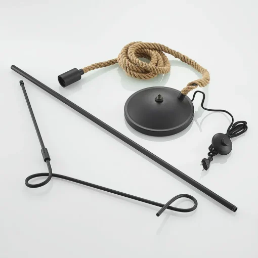 Lucande gulvlampe Ropina, høyde 180 cm, svart, hampetau Online