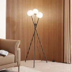 Lucande gulvlampe Visata, svart, glass, 3-lys, stativ| Gulvlamper