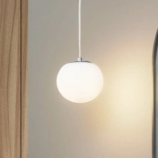 Lucande hengelampe Bidolo, kromfarget, glass, Ø 15 cm, IP44 Discount