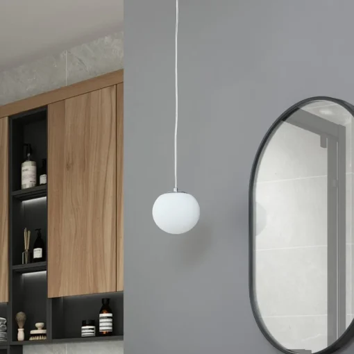Lucande hengelampe Bidolo, kromfarget, glass, Ø 15 cm, IP44 Discount