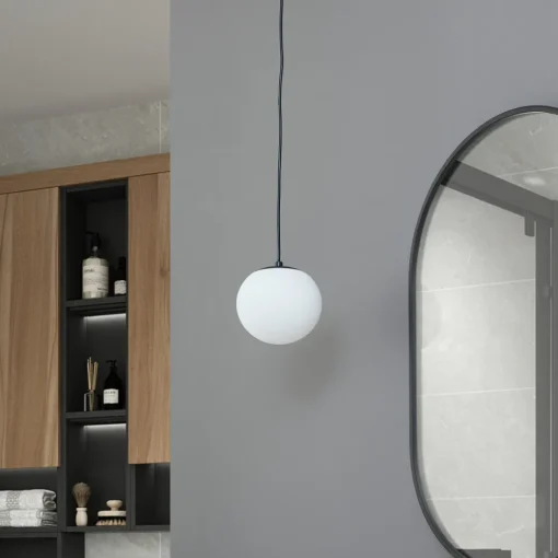 Lucande hengelampe Bidolo, svart, glass, Ø 15 cm, IP44 Hot