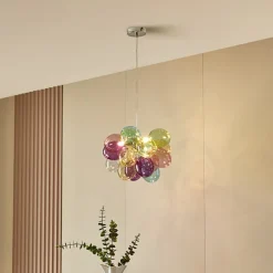 Lucande hengelampe Diborah, Ø 40 cm, fargerik, glass, G9| Pendellamper