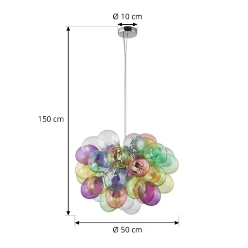 Lucande hengelampe Diborah, Ø 50 cm, fargerik, glass, G9