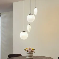 Lucande hengelampe Lunelle, hvit/svart, glass, 4 lyskilder, Ø 40cm Sale