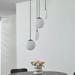 Lucande hengelampe Lunelle, hvit/svart, glass, 4 lyskilder, Ø 40cm Sale