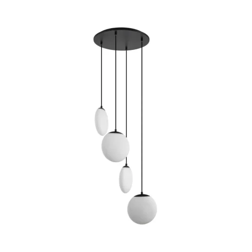 Lucande hengelampe Lunelle, hvit/svart, glass, 4 lyskilder, Ø 40cm Sale