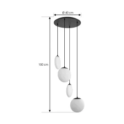 Lucande hengelampe Lunelle, hvit/svart, glass, 4 lyskilder, Ø 40cm Sale