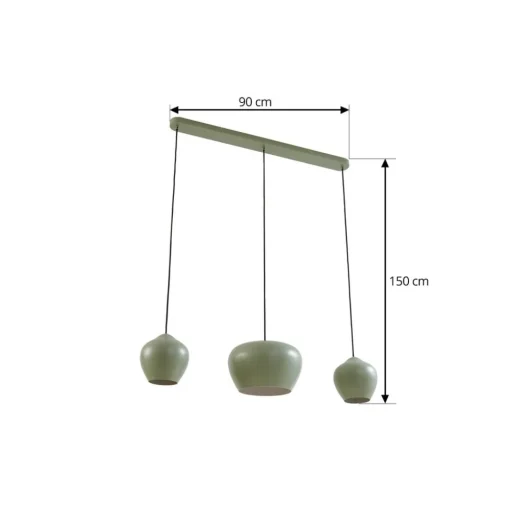 Lucande hengelampe Malisa, grønn, 3 lyskilder, metall, lengde 90 cm| Pendellamper