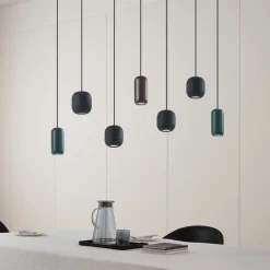 Lucande hengelampe Narion, lineær, svart/brun/grønn, 7-lys New