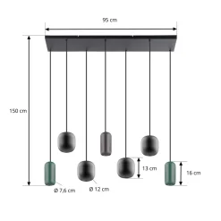 Lucande hengelampe Narion, lineær, svart/brun/grønn, 7-lys New