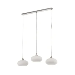 Lucande hengelampe Sharvil, 3 lyskilder, hvit, glass, 97 cm Outlet
