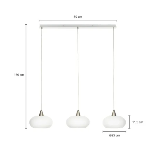 Lucande hengelampe Sharvil, 3 lyskilder, hvit, glass, 97 cm Outlet
