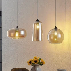 Lucande hengelampe Wilja, rav, glass, 111 cm, 3 lyskilder, E27| Pendellamper
