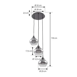 Lucande Jarven hengelampe, 3 lyskilder, svart, glass Best