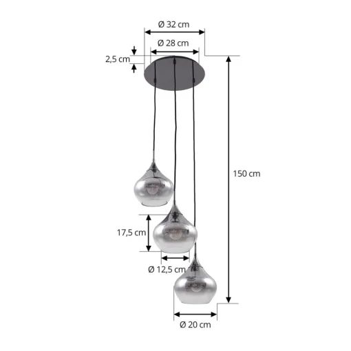 Lucande Jarven hengelampe, 3 lyskilder, svart, glass Best
