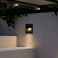 Lucande LED innfelt vegglampe Loya, 11,5x11,5 cm, grå, IP54| Kommersiell Utebelysning|Led-Utendørs