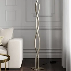 Lucande LED-gulvlampe Mairia, sølv, bølgeformet| Led-Innendørs|Gulvlamper