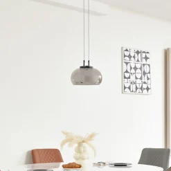 Lucande LED-hengelampe Dain, 1 lyskilde, røykgrå, glass Outlet