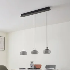 Lucande LED-hengelampe Dain, 3 lyskilder, røykgrå, glass| Led-Innendørs