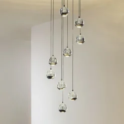 Lucande LED-hengelampe Hayley, svart, 9 lyskilder, glass Clearance