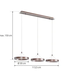 Lucande LED-hengelampe Kolo, 114 cm, 3 lyskilder, brun, dimbar| Led-Innendørs