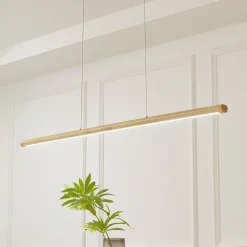 Lucande LED-hengelampe Maruta, tre, bjelkeform, 120 cm, 3000K| Pendellamper