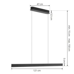 Lucande LED-hengelampe Philine, lengde 121 cm svart jern New