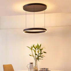 Lucande LED-hengelampe Philine, Ø 60 cm, svart, jern Outlet