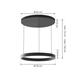 Lucande LED-hengelampe Philine, Ø 60 cm, svart, jern Outlet