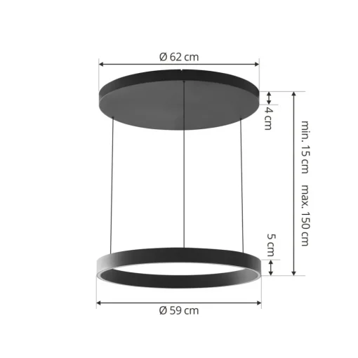 Lucande LED-hengelampe Philine, Ø 60 cm, svart, jern Outlet