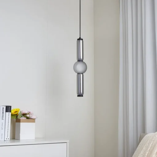Lucande LED-hengelampe Savete, røykgrå, glass, Ø 12 cm| Led-Innendørs