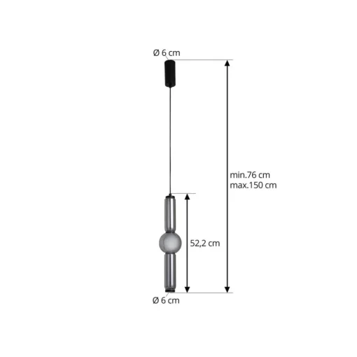 Lucande LED-hengelampe Savete, røykgrå, glass, Ø 12 cm| Led-Innendørs