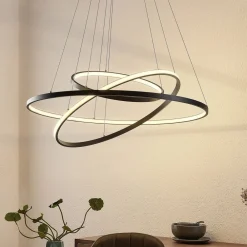 Lucande LED-pendellampe Ezana, svart, metall, Ø 80 cm| Led-Innendørs|Pendellamper