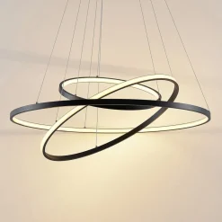 Lucande LED-pendellampe Ezana, svart, metall, Ø 80 cm| Led-Innendørs|Pendellamper