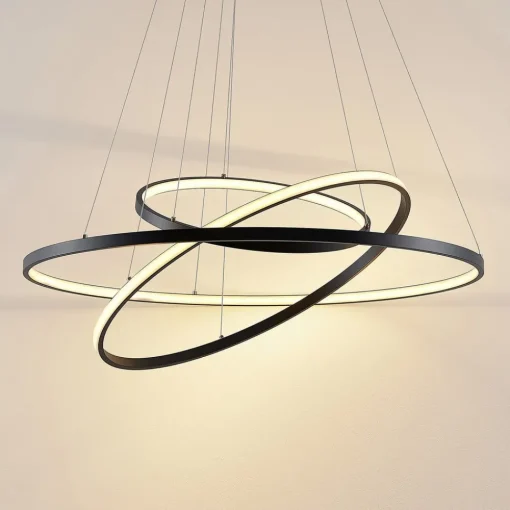Lucande LED-pendellampe Ezana, svart, metall, Ø 80 cm| Led-Innendørs|Pendellamper