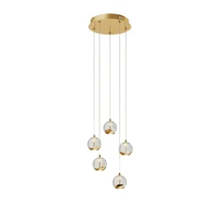 Lucande LED-pendellampe Hayley, Ø 30 cm, 5 lyskilder, gull, glass