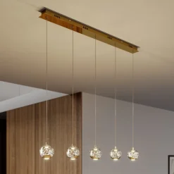 Lucande LED-pendellampe Hayley, 96 cm, 5 lyskilder, gull, glass| Led-Innendørs