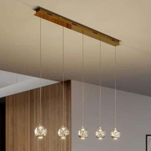 Lucande LED-pendellampe Hayley, 96 cm, 5 lyskilder, gull, glass| Led-Innendørs