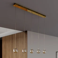 Lucande LED-pendellampe Hayley, 96 cm, 5 lyskilder, gull, glass| Led-Innendørs